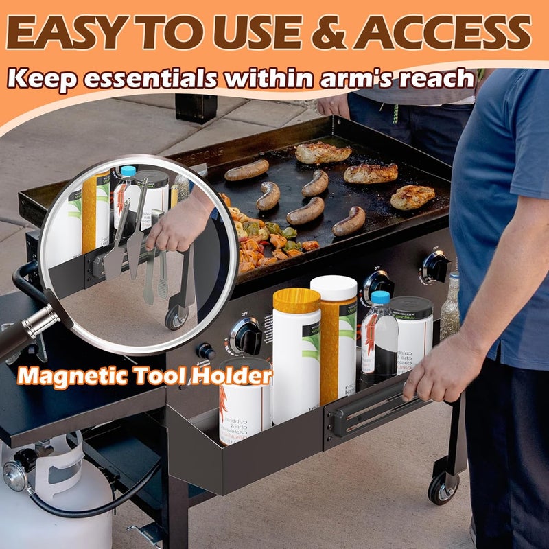MOASKER Front Griddle Caddy for Blackstone 36" Griddle, Accessories Storage Bin with Magnetic Tool Holder for Blackstone 36 Inch Grill Caddy Organizer, Front Bottle/Spatula/Tool Shelf for Black stone - Image 3